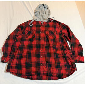 Natural Reflections Womens Hooded Flannel Button Down‎ Shirt Size XXL